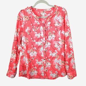 Croft & Barrow Blouse Floral Cherry Blossom Button Front Tunic Size Medium